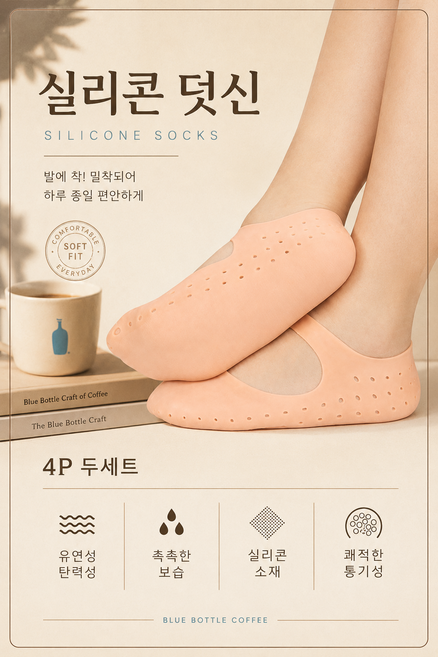 카사온 실리콘 양말 풋케어 발보습 발각질 굳은살 양말 4P/두세트