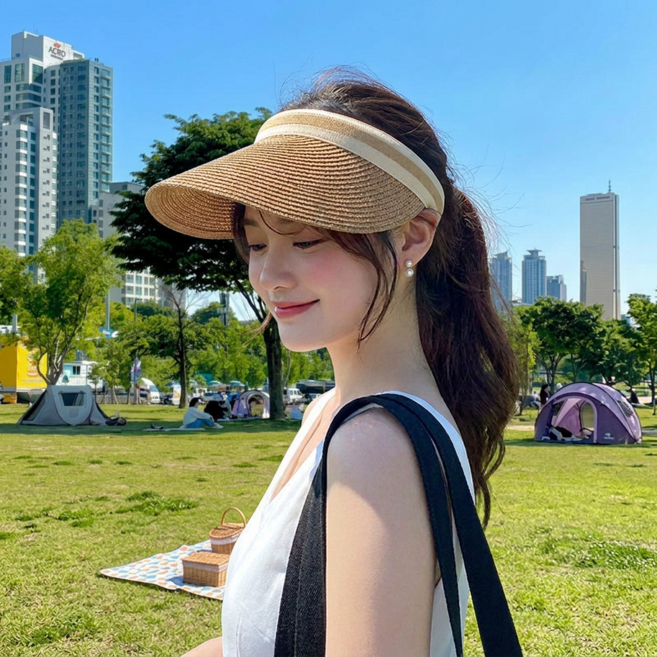 베러바이즈 여성 여름 라탄 밀짚 라피아 햇 썬 캡 모자