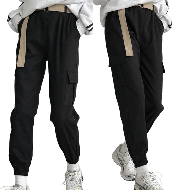 [1+1] 로로비 여성 코튼 카고 바지 허리 밴딩 9부 조거 팬츠