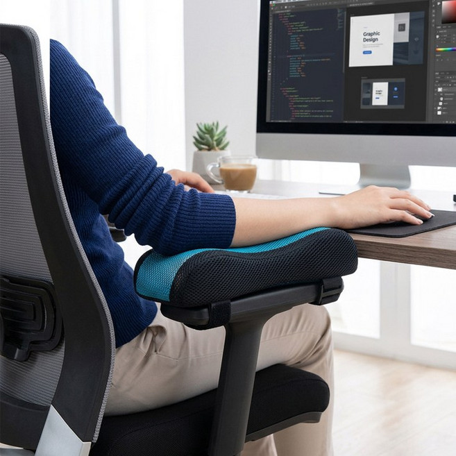 의자 팔걸이 쿠션 시원한 쿨 젤 매쉬 환절기 필수, 블랙 쿨젤  매쉬