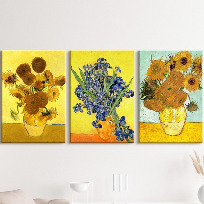 더 아트 컴퍼니 명화그림 고흐 모네 클림트 마티스 르누아르 3세트 2세트 대형 거실 풍수 인테리어 명화 액자 집들이 개업 선물, 2. 고흐 - 3세트 해바라기와 붓꽃