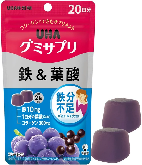 일본 UHA 미카쿠도 철분 엽산 젤리 구미영양제 엽산 40mg 블루베리맛 20일분, 1개, 20회분 - 쿠팡