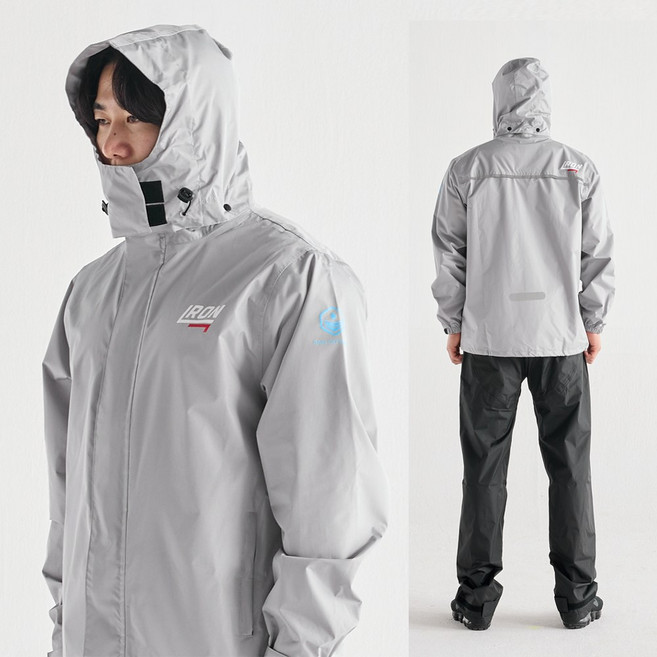 IRON 오토바이 우비 상하세트, 그레이