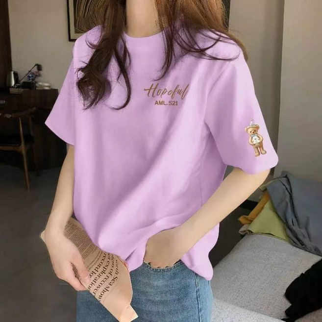 100%純棉 短袖T恤女 圓領上衣 寬鬆百搭 夏季女裝