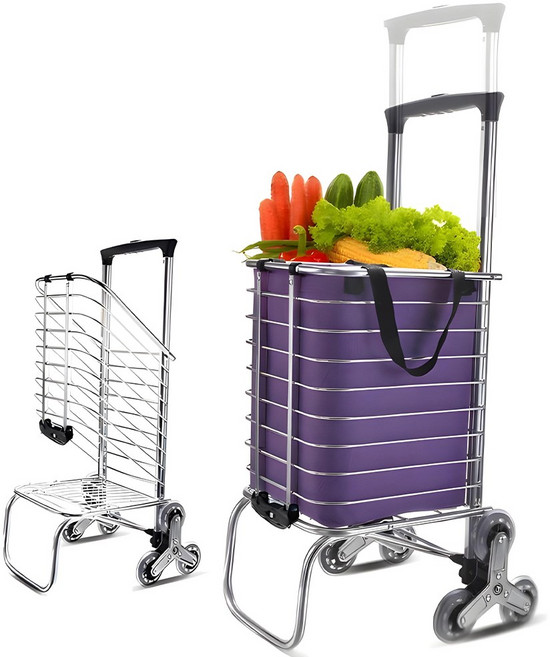 마치홈 계단오르는 3바퀴 접이식 쇼핑카트, 1개, 실버+퍼플