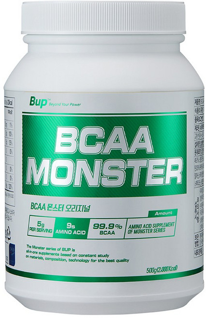 BUP BCAA 몬스터 오리지널 99.9% 원분말 헬스보충제, 1개, 500g