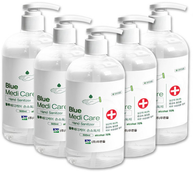 99.9 살균효과 블루메디케어 손소독제 에탄올 살균 손소독겔 500ml 5개