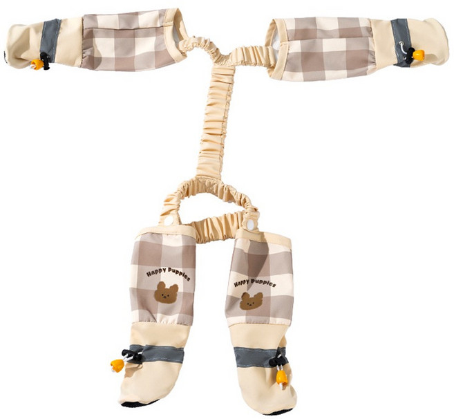 FuTai 반려동물 산책 외출용 방진 4족 팬츠 강아지 부츠 방수 레깅스 강아지 점프슈트 신발, Brown Grid - XXL, 1개