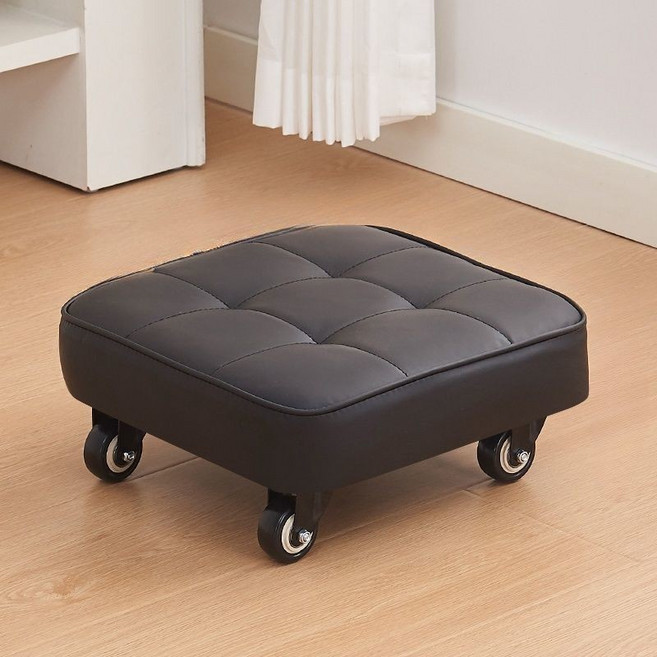 滾輪矮凳 小椅子 學步凳 萬向滑輪椅 滑輪美甲美縫凳子, 1個, 黑色