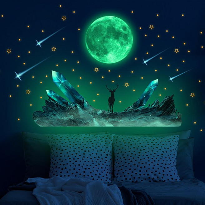 메이스 다용도 인테리어 포인트 야광스티커, 스티커 사슴과별똥별