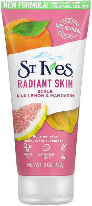St. Ives 빛나는 피부 핑크 레몬 만다린 오렌지 스크럽 170g(6oz) 3팩, 170g, 1개