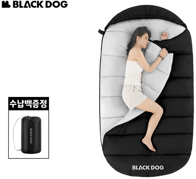 BLACKDOG 클라우드 네스트 후드형 1인용 캠핑침낭 방수 사계절 캠핑이불 수납가방 포함 CBD2550WS055, 1개, 블랙