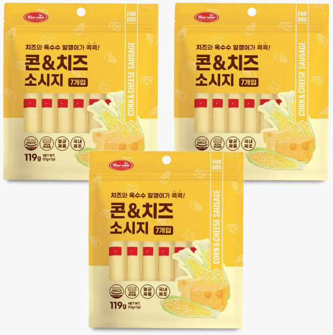 바우와우 치즈소시지, 3개, 119g, 콘 7P