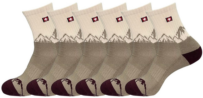 스위스밀리터리 남성용 중목 등산 양말 6켤레 SM-N03, 6개, 브라운