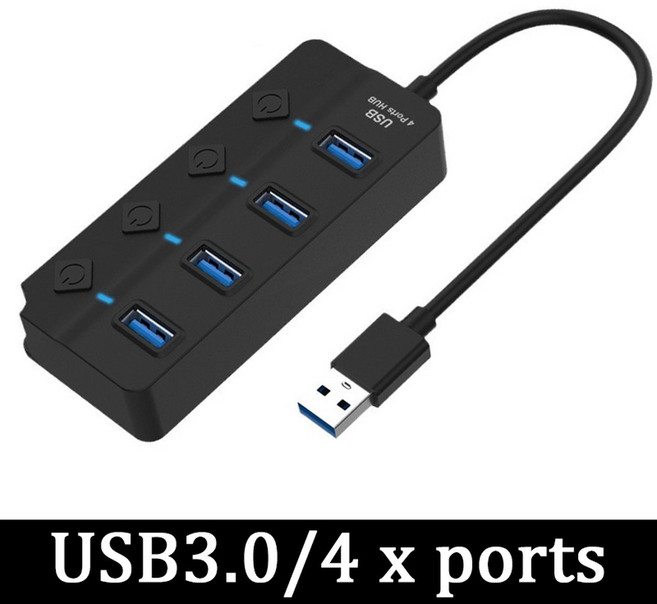 USB 허브 3 0 멀티프라이즈 고속 분배기 4/7포트 5Gbps 전원 어댑터 스위치 긴 케이블 다중, 4 Port USB 3.0