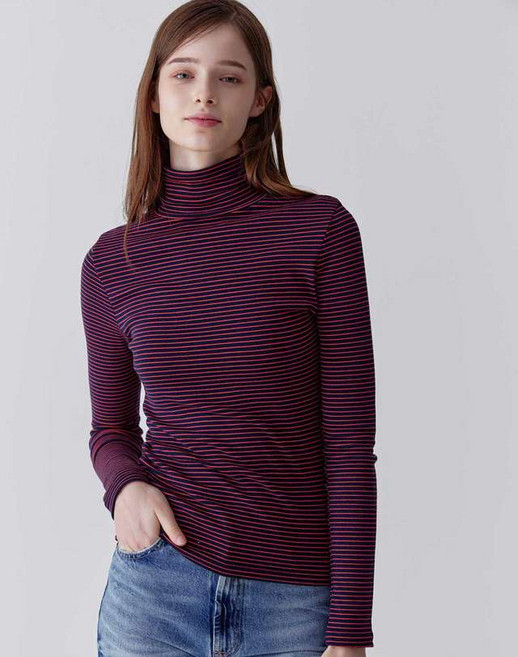 24FW [클리어런스]여성 스트라이프 목폴라티셔츠 레드 CQTS4F602R3