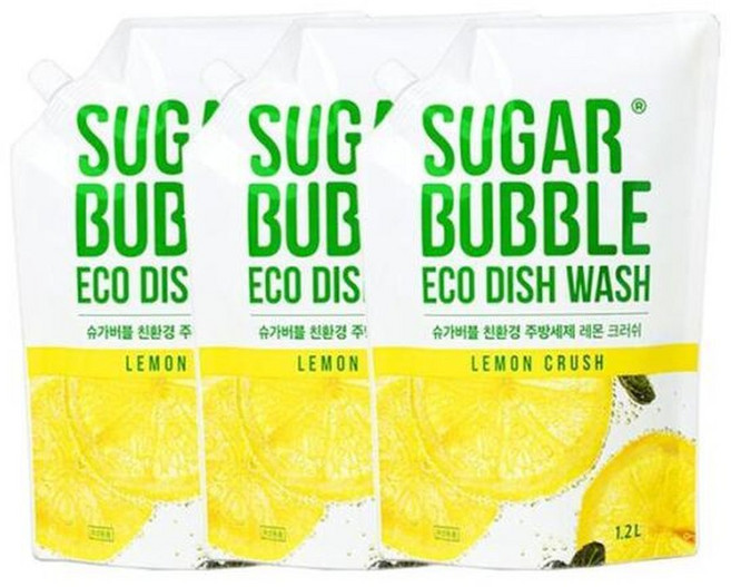 슈가버블 주방세제 레몬크러쉬 1.2L x3, 슈가버블 에코 주방세제 레몬크러쉬 1.2L x3, 3개