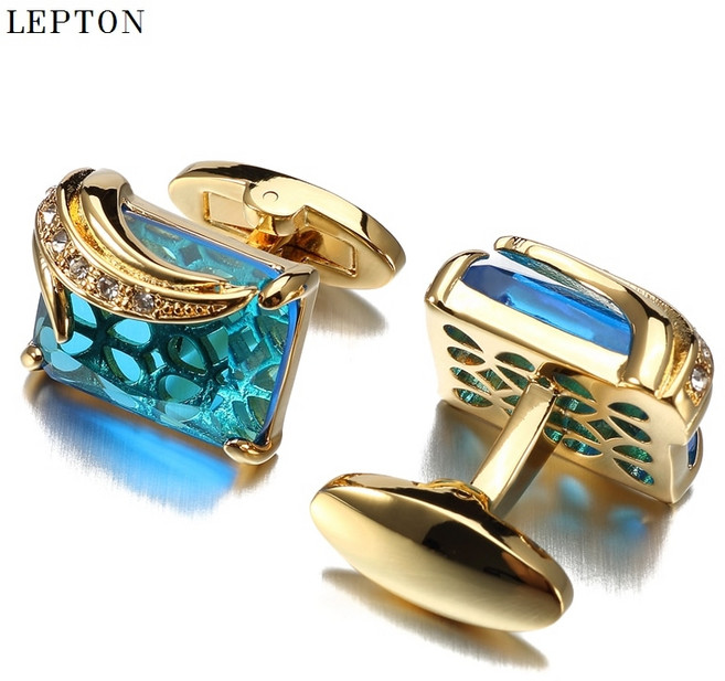 남성용 로우 키 럭셔리 블루 유리 커프스 단추 lepton 브랜드 스퀘어 크리스탈 커프스 단추 셔츠 커프스 단추 relojes gemelos