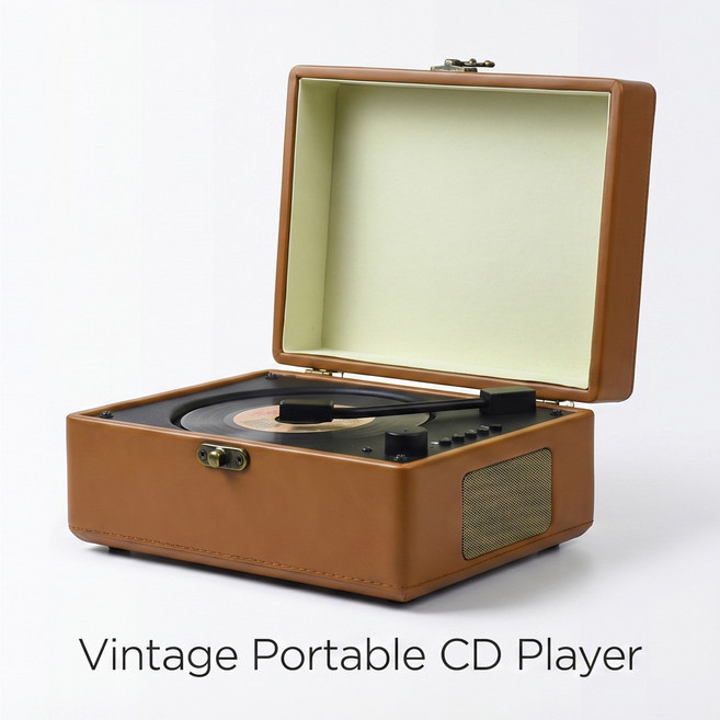 스타일닥터 휴대용 빈티지 무선 블루투스 CD플레이어 USB 컴퓨터스피커, 브라운, C8