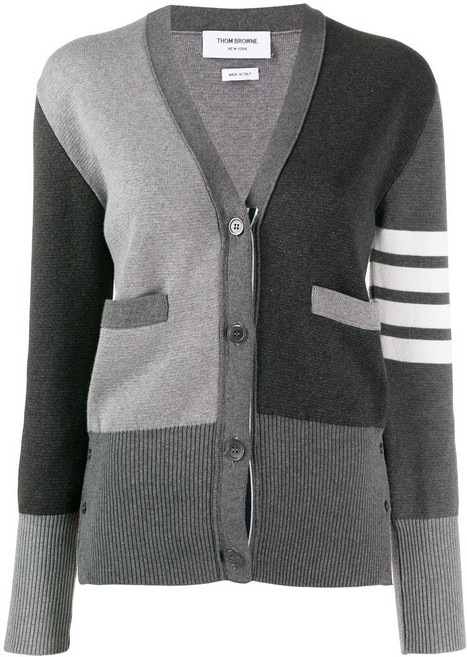 톰 브라운 4-바 V넥 펀 믹스 가디건
