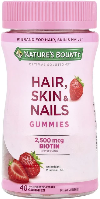 Nature's Bounty Optimal Solutions® 모발 피부 손발톱 구미젤리 딸기 맛 구미젤리 40개, NaturesBountyOptimalSolutions모, 1개, 40정 - 쿠팡
