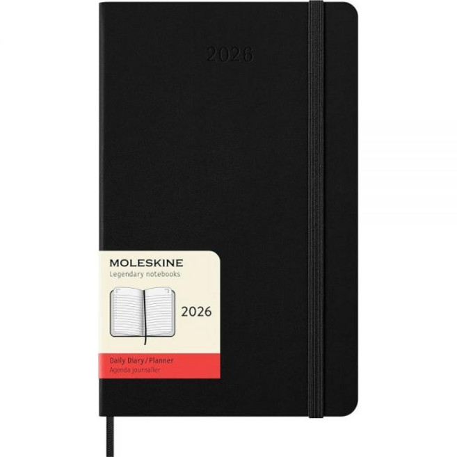 Moleskine 클래식 12개월 2026 데일리 플래너 하드 커버 라지(12.7cm x 21cm(5인치 x 8.25인치) 블랙 400페이지, Moleskine 클래식 12개월 2026 데일리 플래
