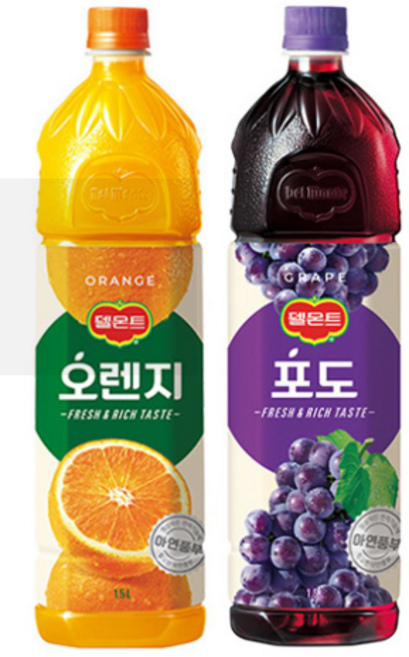 델몬트 100% 오렌지1.5L 2+ 포도 1.5L 2, 4개, 1.5L