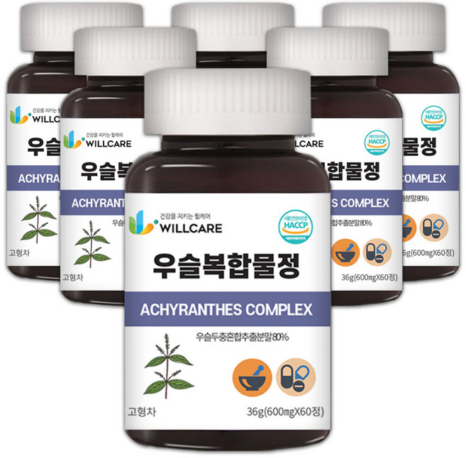 윌케어 국내산 우슬 복합물정 HACCP 식약처인증 600mg x 60정, 6개
