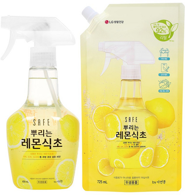 세이프 뿌리는 레몬식초 400ml 용기 + 리필 725ml*1개, 1개