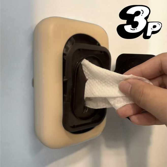 코흐베어 무타공 흡착식 대형 실리콘 물티슈 휴지 케이스, 베이지, 3개