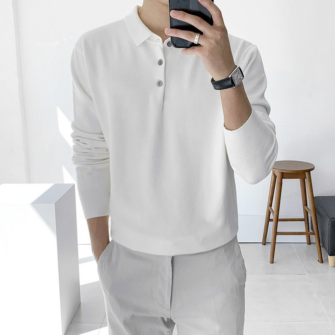 맨즈에버 남자 긴팔 니트 카라 티셔츠 15컬러