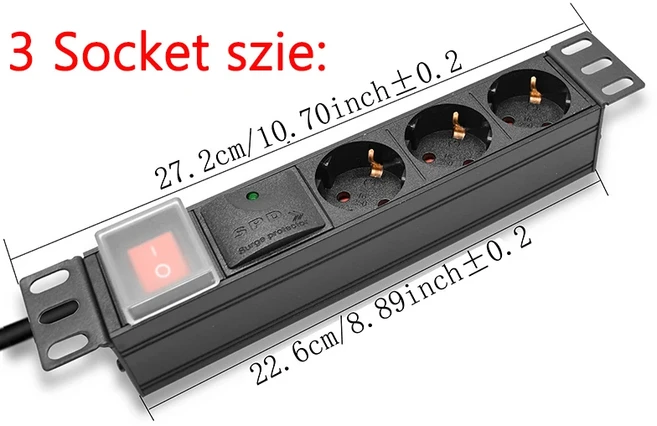 2/12 단위 PDU 네트워크 캐비닛 랙 전원 스트립 배포 16A 250V 스위치 SPD 2M 와이어가 있는 유럽 표준 소, 07 3 Socket, 01 Eu 플러그