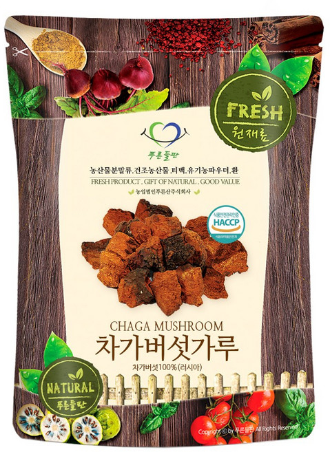 푸른들판 러시아 시베리안 차가 버섯 분말 가루 100% 시베리아 자작나무 버섯 파우더 HACCP 인증, 1개, 100g