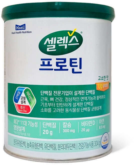 셀렉스 코어 프로틴 단백질 식약처인증 저분자가수분해단백질 덴마크 농축유청 분리대두단백 wpi분리유청 판토텐산 아연 칼슘 소화 잘되는 단백질 면역 근육 뼈, 셀렉스 매일유업 코어 프로틴 프로 304g 헬스 단백질, 1개