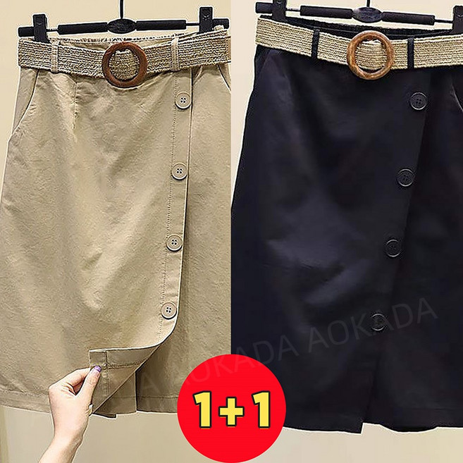 AOKADA 1+1 여성 여름 치마바지 밴딩 하이웨스트 5부 스커트 팬츠