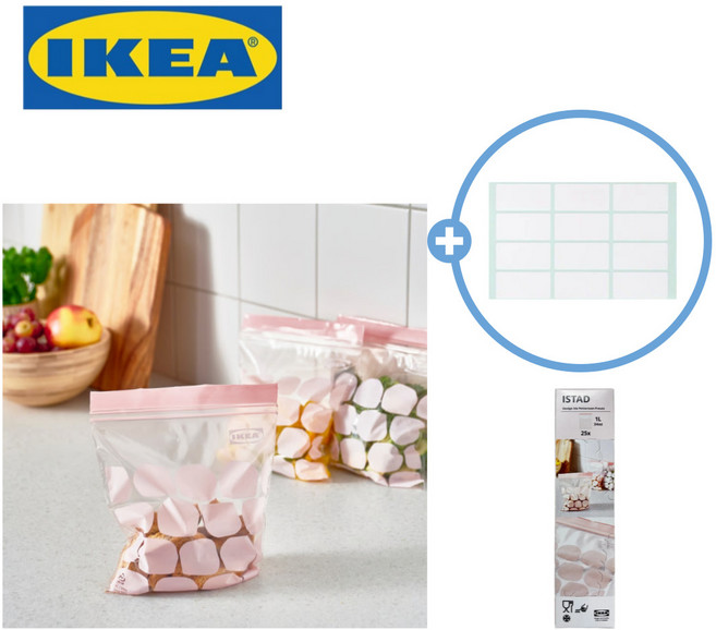 [이케아정품] 이케아 NEW지퍼백 소형 연핑크 1L 접착메모지, 1개, 25개, 소형(S)