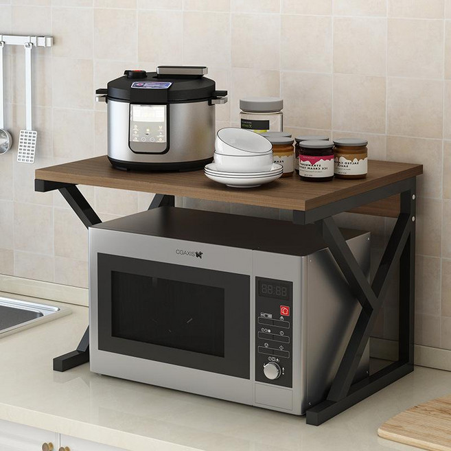전자렌지 다이 선반 수납장 밥솥장 광파오븐 에어프라이어, 1단 블랙 오크 블랙