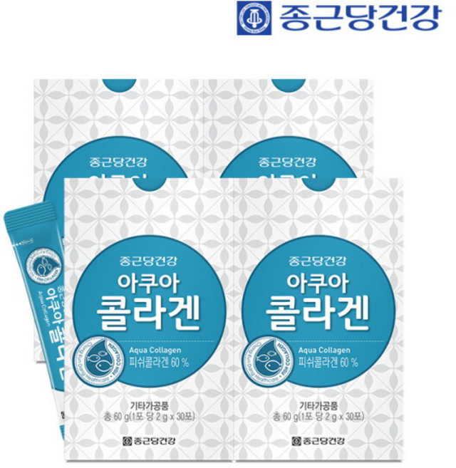 종근당건강(주) 피쉬저분자콜라겐 어류콜라겐 피쉬콜라겐 저분자콜라겐 펩타이드 콜라겐 분말 가루 파우더 스틱 피부콜라겐 먹는콜라겐 비타민C 레몬맛 피부 연골 뼈 머리카락, 60g, 4박스