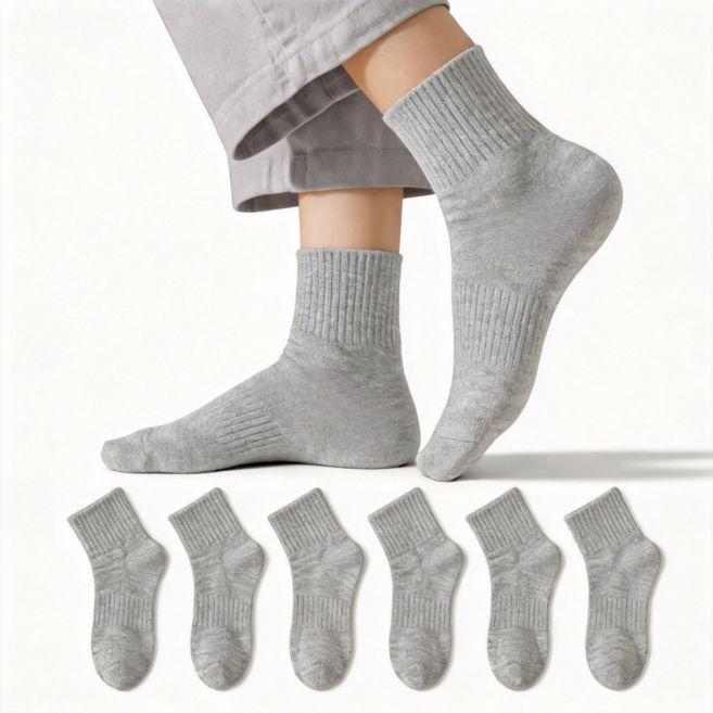 Le Gou 여자 순면 양말 중목 데일리 무압박 방취 사계절 양말 6켤레