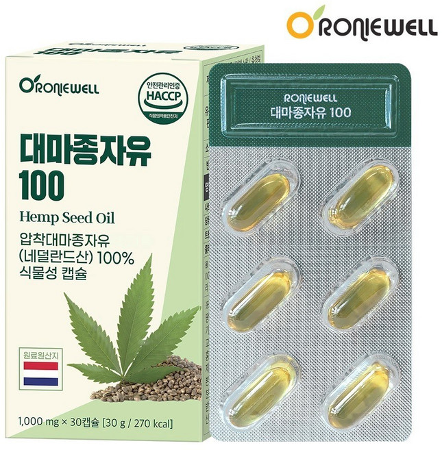 대마종자유 100 1000mg 네덜란드산 원료 냉압착저온추출 식물성오일 오메가3 6 9 폴리페놀 리놀레산 토코페롤, 1개