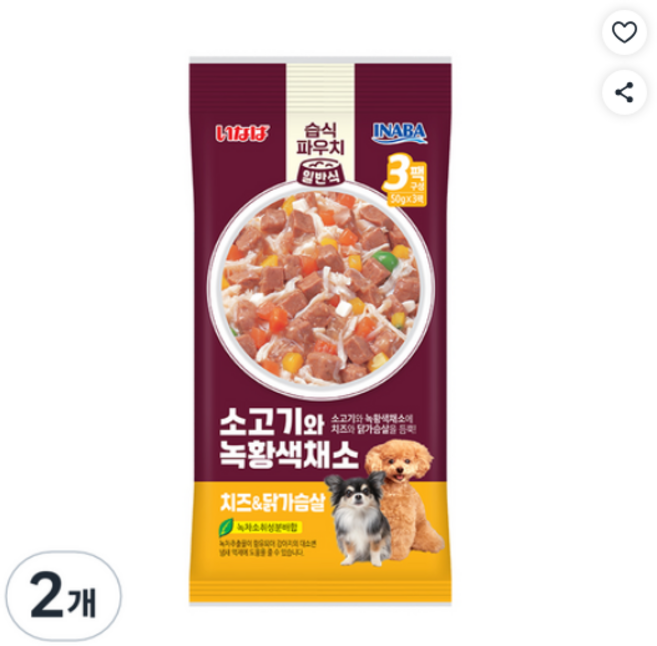 이나바 강아지 소고기와 녹황색채소 파우치 일반식 QDR-114, 혼합맛(닭가슴살/소고기/치즈), 150g, 2개