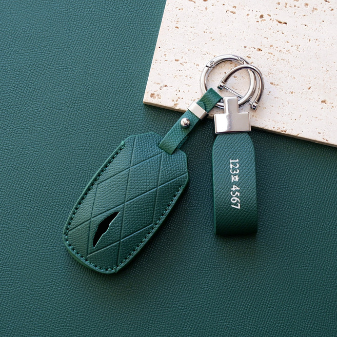 (무료각인)트니르 제네시스 호환 G80GV80 G70GV70 G90 차 키케이스 자동차 스마트 가죽 키커버 홀더, 제네시스F타입, 그린