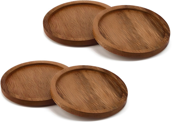 코코메이트 우드 티 코스터 나무 트레이 컵받침 4P세트, 월넛, 4개