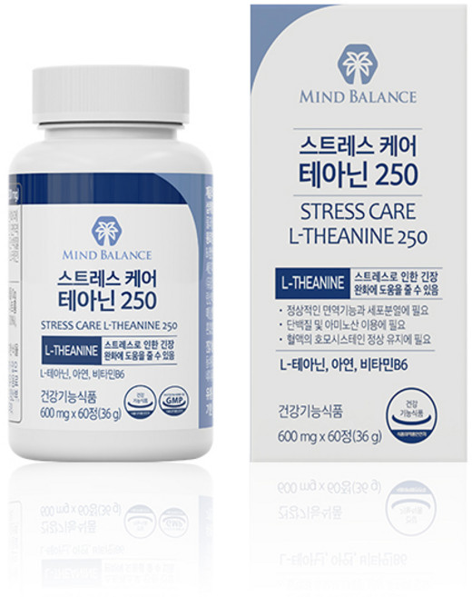 마인드밸런스 테아닌 트립토판 영양제 스트레스 해소 건강 보조제 잠안올때 수면 코르티솔 피로회복제, 60정, 1개
