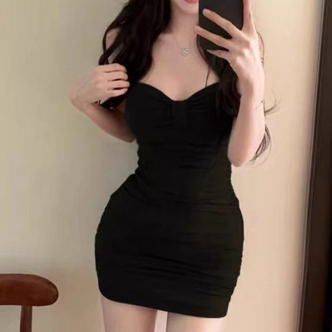 해피유통 슬림핏 셔링 포인트 브라캡내장 튜브탑 스타일 여성 원피스