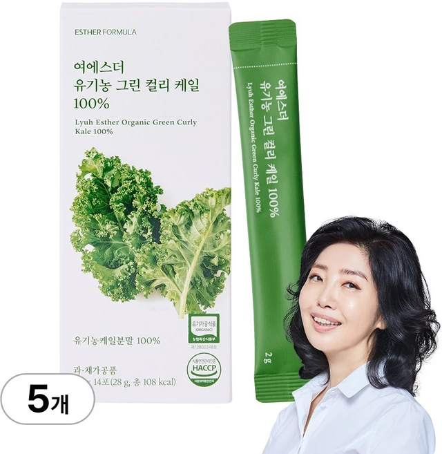 [본사직영] 여에스더 유기농 그린 컬리케일 100% 식약처인증 국민영양 프로젝트, 14회분, 5박스 - 쿠팡