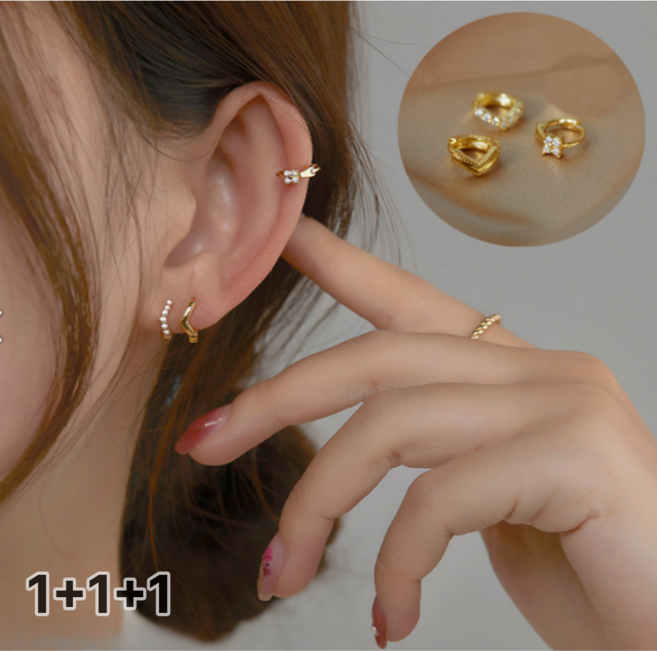 밀키웨이 실버 귀걸이 링귀걸이 원터치 925실버 1+1+1