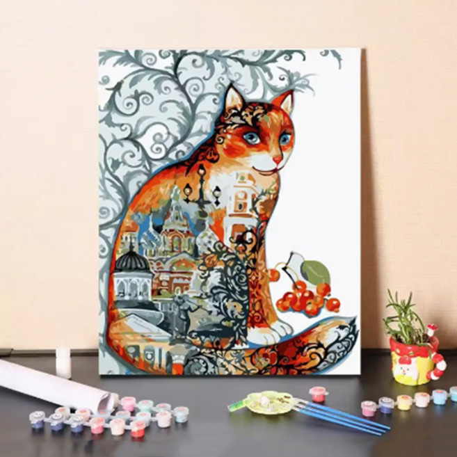 푸아이 명화그리기 귀여운 컬러 고양이 모음15종 캔버스 두꺼운액자 유화그리기 소형-대형사이즈, 40x50cm, NO.4, 1개