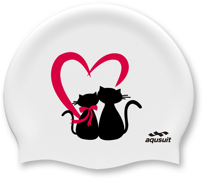 국내생산 아퀴스트 디자인 수영 모자 실리콘 수모, 화이트, 1개, 러브캣