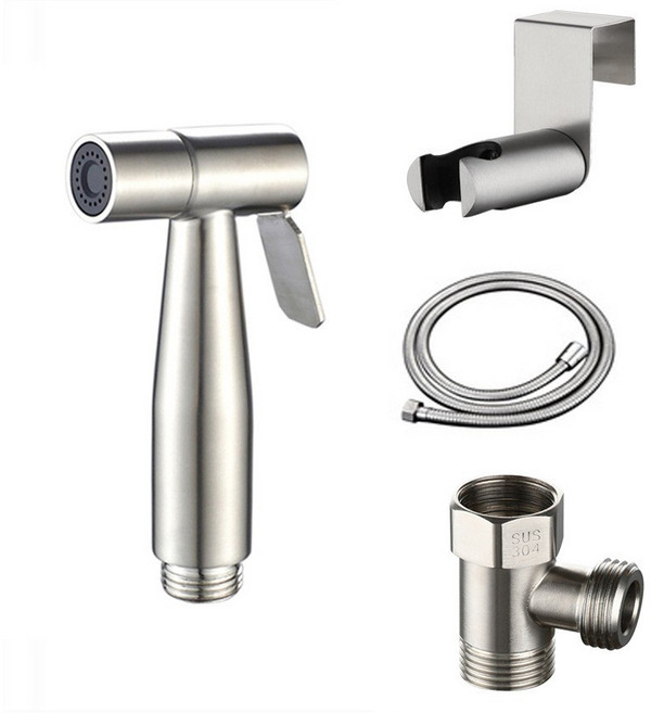 增壓沖洗器 304不銹鋼 多功能清潔浴室地板、牆壁, 1個, 馬桶免治噴水槍套裝